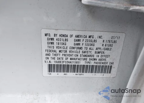 2017 Acura Ilx Acurawatch Plus Package z USA, uszkodzony, nr VIN 19UDE2F32HA015851